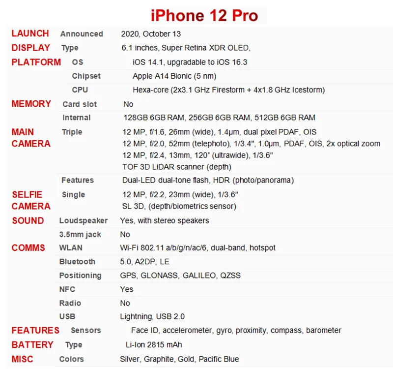 Original iPhone 12 Pro / 12ProMax 128GB 256GB ROM 6GB RAM 6.1' & 6.7' Super Retina OLED Face ID 5G Unlocked iPhone12 Promax Original iPhone 12 Pro / 12ProMax 128GB 256GB ROM 6GB RAM 6.1' & 6.7' Super Retina OLED Face ID 5G Unlocked iPhone12 Promax