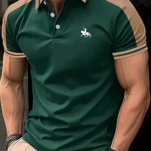 2024 Cross-border summer new European and American muscle men daily casual printed lapel short-sleeved sports Polo shirt